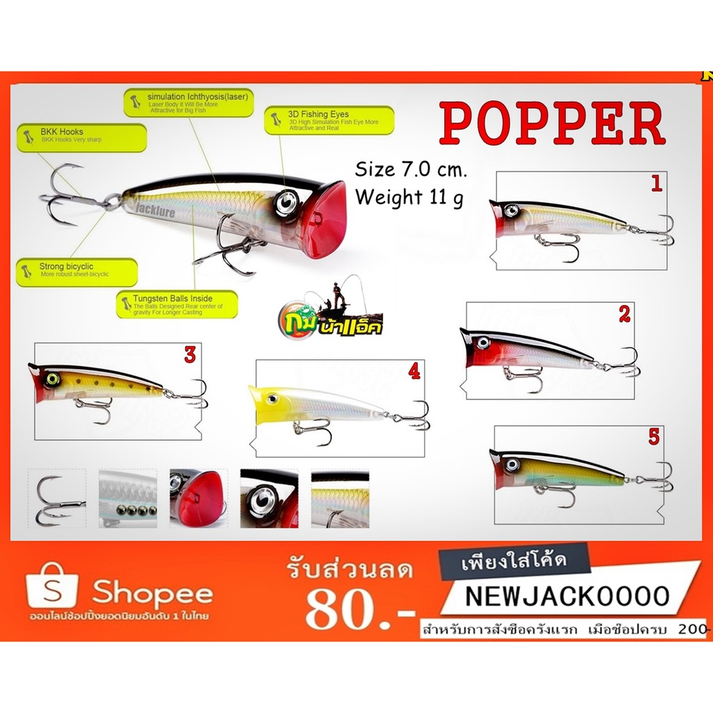 POPPER 3D Color 7.0 cm Fishing lure 2022 (มีสินค้าพร้อมส่งในไทย)
