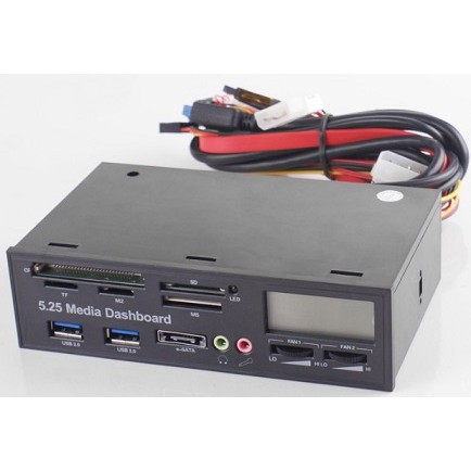 5.25 Media Dashboard 20Pin To USB3.0 eSata พัดลมควบคุมอุณหภูมิ LCD