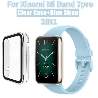 2 in 1 Xiaomi Band 7 Pro ฟิล์มป้องกัน เคส ฟิล์ม One Shockproof เคสป้องกัน PC + สติกเกอร์กระจกนิรภัย เหมาะสําหรับ Xiaomi MI Band7pro / Xiaomi 7 Pro Strap