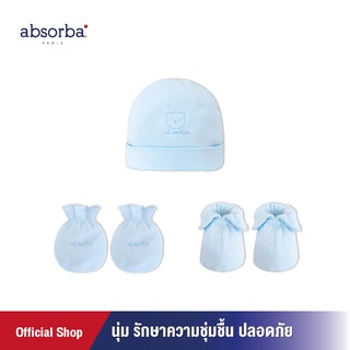 แอ็บซอร์บา (แพ็ค 1 เซ็ต) เซ็ตหมวก ถุงมือ ถุงเท้า Mon  Ami หมีน้อย เคลือบคอลลาเจน สีฟ้า สำหรับเด็กแรกเกิดขึ้นไป R22SRUSH31BU - ของใช้เด็กแรกเกิด