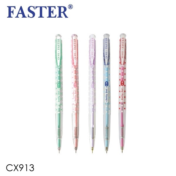 (4ด้าม) ปากกาลูกลื่น Faster CX913 ลายจุด Dotty Dot 0.38มม.