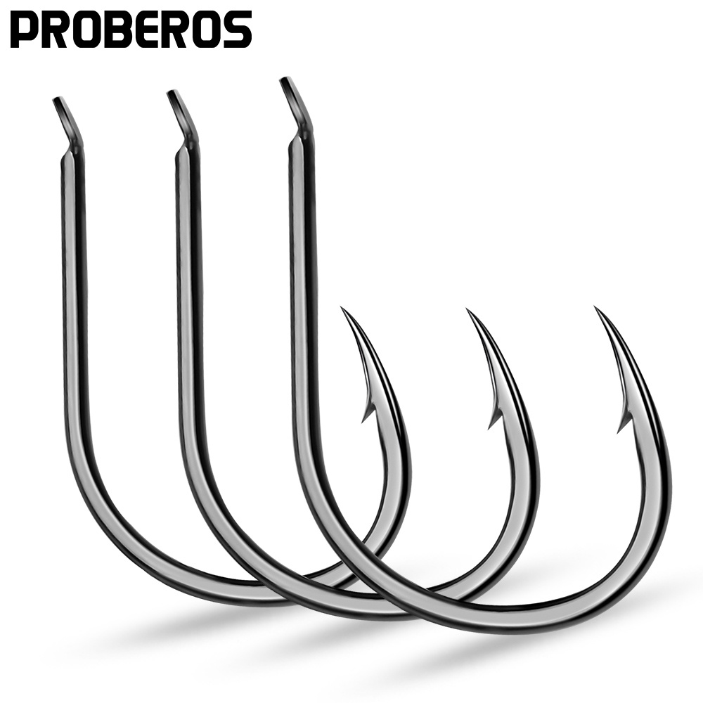 Proberos 200PCS ตะขอตกปลา 1 #-15 # สูงเหล็กคาร์บอน Jig Soft Worm Hook ตะขอเดี่ยว Barbed Hooks Fishing Tackle