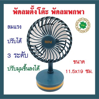 พัดลมตั้งโต๊ะ พัดลมพกพา ชาร์จไฟ ไร้สายได้ ลมแรง 3 ระดับ ปรับองศาขึ้นลงได้