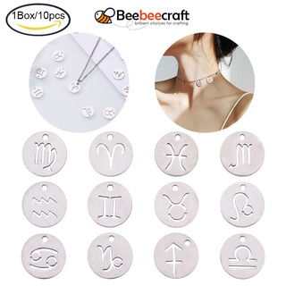 Beebeecraft จี้สเตนเลส 304 รูปกลุ่มดาว 12 ราศี สําหรับทําเครื่องประดับ 1 กล่อง 24 ชิ้น 10 ชิ้น