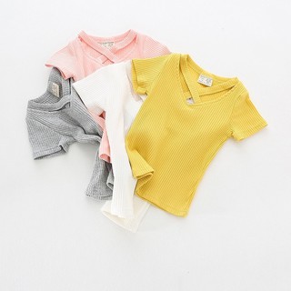 BABYWORLD เสื้อยืดเด็ก แขนสั้้น คอวี สีพื้น