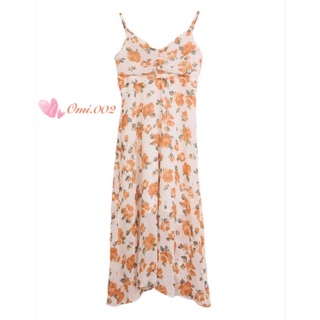 Summer Floral Dress 🌼เดรสยาวลายดอก เดรสลายดอก เดรสดอกไม้ กระโปรงลายดอก กระโปรงยาว เดรสยาวคอวี สีส้มลายดอก ชุดเดรสยาว