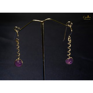 925 Sterling Silver Earrings ต่างหู เงินแท้ 925 เคลือบด้วยทองโรสโกลด์ Amethyst 6 mm