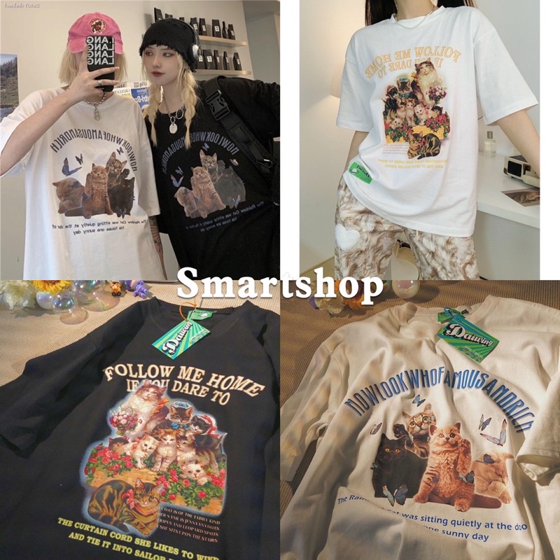 Smart เสื้อยืดน้องเหมียว เอาใจทาสแมว เสื้อโอเวอร์ไซส์ งานสกีนสวย ผ้าสผมเนื้อผ้าเด้ง ไม่ติดตัวใส่สบาย V173 -