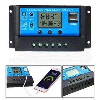 อุปกรณ์ที่ชาร์จแบตเตอรี่ 10A 12V24V พลังงานแสงอาทิตย์ Dual USB LCD Display