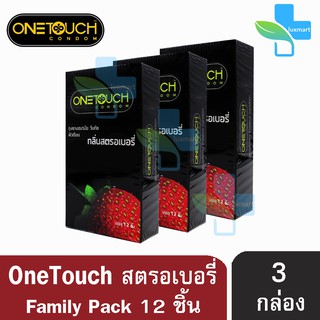 Onetouch Strawberry ถุงยางอนามัย วันทัช สตรอเบอร์รี่ ขนาด 52 มม. กลิ่นสตรอเบอร์รี ( 12 ชิ้น/กล่อง) [ 3 กล่อง ] One Touch