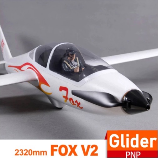 เครื่องบิน เครื่องร่อน ตัวลำ+ชุดไฟ ไม่รวมรีโมทกับแบต FMS FOX V2 Glider with Flaps 5CH ปีก 2300mm PNP Easy Trainer RC