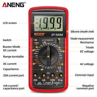 ANENG One Set DT9205A มัลติมิเตอร์แบบดิจิตอล, ช่วงอัตโนมัติพร้อมความต้านทานกระแสไฟ AC/DC Capacitance และการทดสอบทรานซิสเตอร์พร้อมฟังก์ชั่น NCV