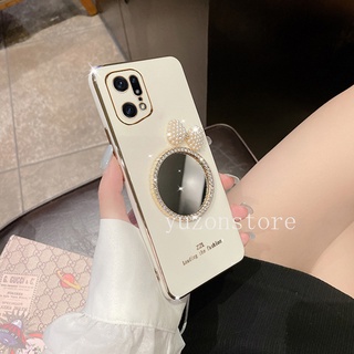 In Stock Casing for OPPO Find X5 Pro A96 4G 2022 เคสโทรศัพท Phone Case with Pearl Butterfly Bow Vanity Mirror Straight Edge TPU Phone Cover