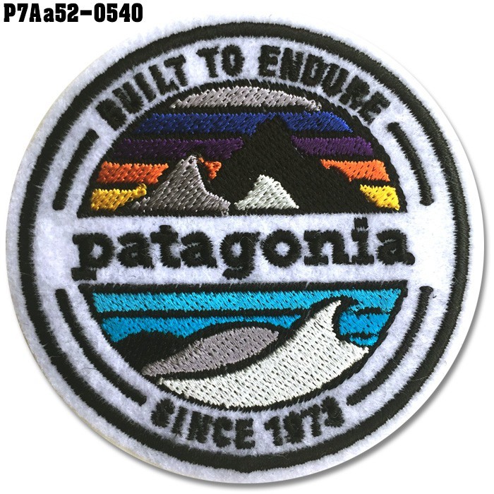 อาร์มติดเสื้อ ตัวรีดติดเสื้อ อาร์มปักลาย PATAGONIA วงกลม /Size 6.5*6.5cm #ปักดำฟ้าส้มเหลืองม่วงเทาพื้นขาว รุ่น P7Aa52-05
