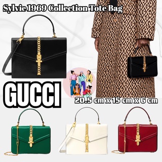 กุชชี่  GUCCI  Sylvie 1969 Collection Patent Leather Mini Tote/กระเป๋าผู้หญิง/กระเป๋าสะพายข้าง/กระเป๋าสะพาย/กระเป๋าถือ