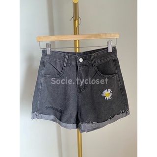 Socie.tycloset-C8กางเกงเอวสูงขาสั้นปักดอกเดซี่