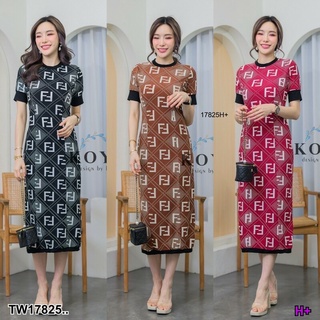 MM17825 เดรสยาว แขนสั้น ผ้ายืดพิมลาย Long dress, short sleeves, stretch fabric, printed pattern..