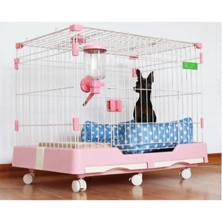 Cage กรงสุนัข เหล็กเคลือบสี มีถาดรองและล้อเคลื่อนที่ได้ 48x73x55cm RT1908133