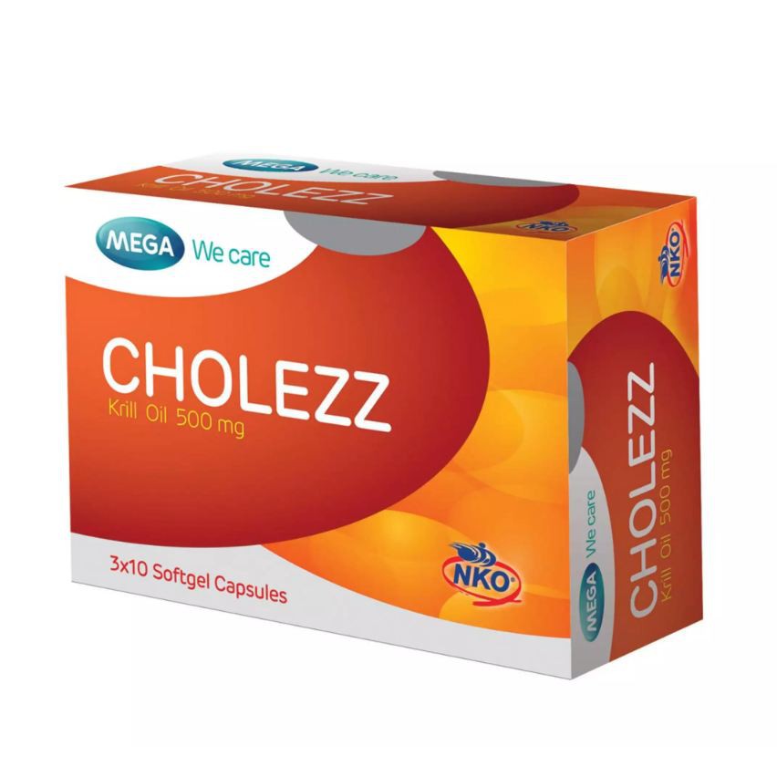 Mega We Care Cholezz (Krill Oil 500 mg) 30 แคปซูล Krill Oil บริสุทธิ์จากทะเลน้ำลึกเพื่อหัวใจ ข้อ และลดอาการปวดประจำเดือน