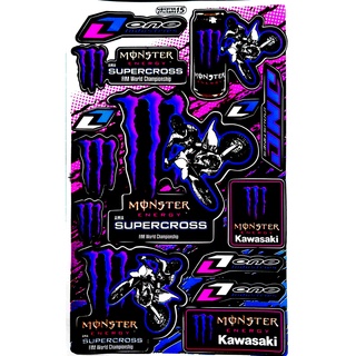 สติ๊กเกอร์ติดรถ Supercross Kawasaki วิบาก (สีน้ำเงินพาสเทล) รถมอเตอร์ไซค์ บิ๊กไบค์ รถยนต์ หมวกกันน็อค เนื้อPVC เคลือบเงา