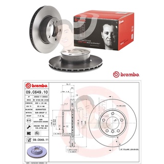 09 C649 11 จานเบรค ล้อ F (ยี่ห้อ BREMBO) รุ่นHC/PVT BMW ซีรี่ส์ 3 E90 325i E89 Z4 ปี2005-&gt;