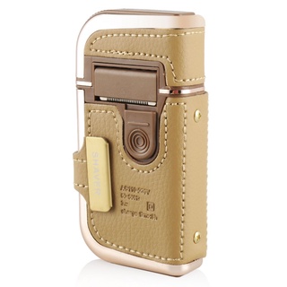 Kemei เครื่องโกนหนวดไฟฟ้าไร้สายแบบชาร์จ ขนาดพกพา รุ่น RSCW-5600 หุ้มหนังแท้ ติดกระจกด้านหลัง พร้อมที่กันจอน – สีทอง