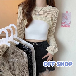 OFF SHOP พร้อมส่ง (OFF-78040) เสื้อถักไหมพรมคอกลมแขนยาวทรงครอปสั้นเท่ๆ