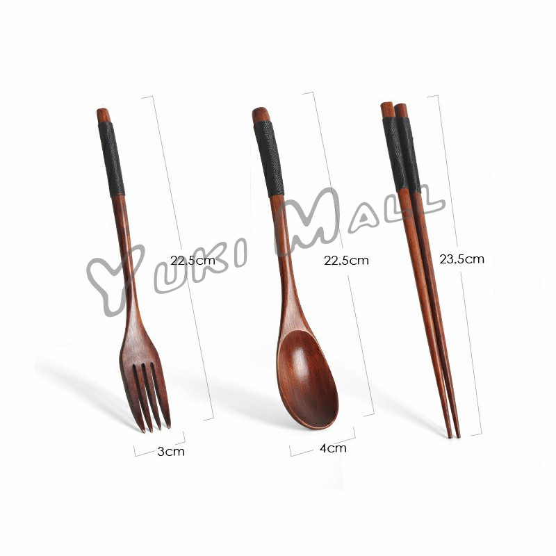 Yuki ชุดช้อนส้อม ช้อนส้อมไม้ ตะเกียบ ช้อน ส้อม  แบบพกพา สไตล์ญี่ปุ่น cutlery set - รูปที่ 3