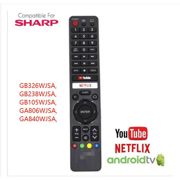 สําหรับ SHARP LED/Android TV/สมาร์ททีวี GB345WJSA รีโมทคอนโทรล 326 ใช้งานร่วมกับ GB326WJSA, GB238WJS