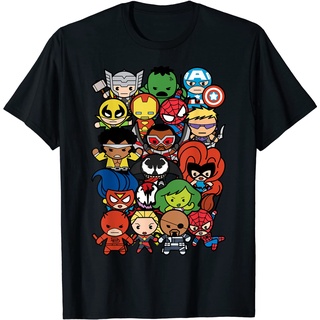 เสื้อยืดผ้าฝ้ายพรีเมี่ยม เสื้อยืด พิมพ์ลาย Marvel Heroes And Villains Team Kawaii