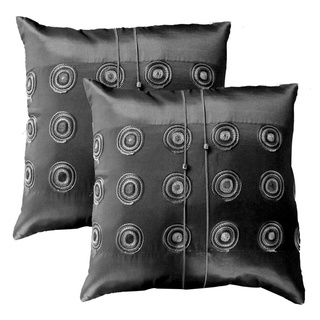 A51 - Thai Silk Pillow Covers ปลอกหมอนอิง ไหมไทยลายกลม 16×16 นิ้ว 1 คู่ สีเทา