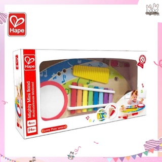 ชุดอุปกรณ์เครื่องดนตรีหลากหลายชนิดสีสันสดใสสำหรับเด็ก จากแบรนด์ Hape รุ่น Mighty Mini Band Set