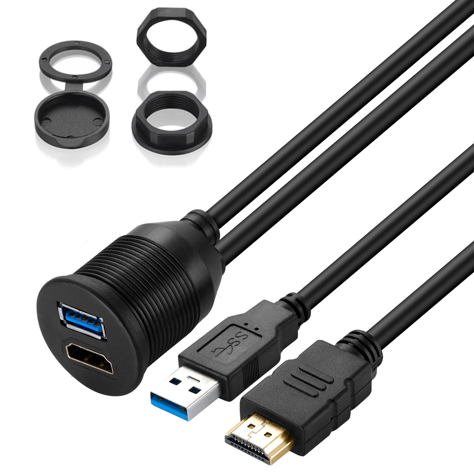 USB 2.0 USB 3.0 + HDMI-ใช้งานร่วมกับสายต่อชายหญิง USB Flush Mount แผงแดชบอร์ดสายสําหรับรถยนต์รถจักรยานยนต์