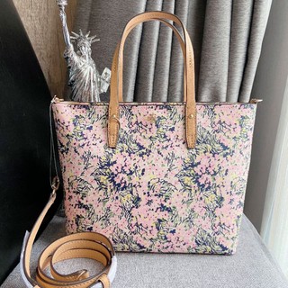 🎀 (สด-ผ่อน) กระเป๋าสะพายชมพูลายดอก 73098 TORY BURCH KERRINGTON SMALL ZIP TOTEFLOWER FIELD