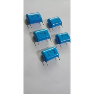 0.12UF 250V 124J 120NF 124PFไมล่าคาปาซิเตอร์ ญี่ปุ่นสีฟ้าขาห่าง13มิล ขาตัดสั้นจากโรงงาน(แพ็ค10ตัว)