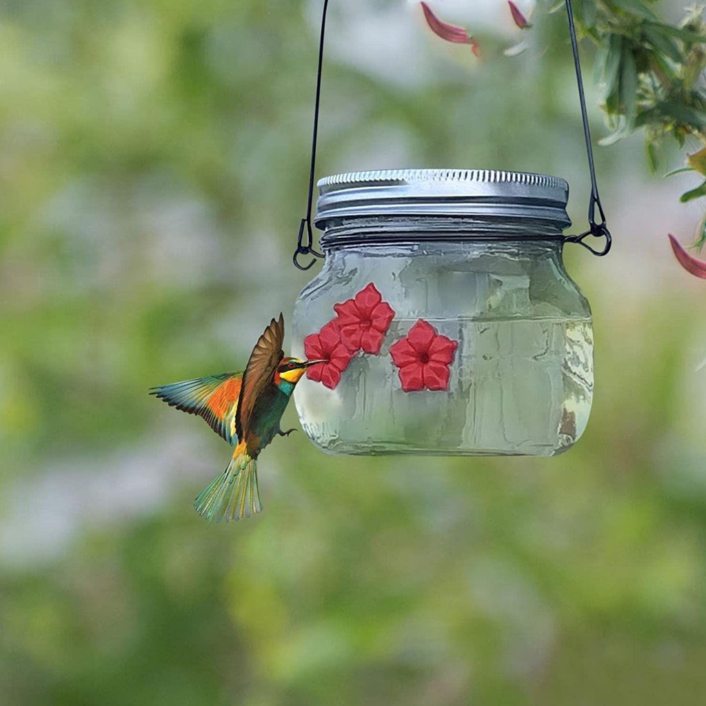 SUER Outdoor Hummingbird Feeder Hanging Mason Jar Feeding Ports Yard ...
