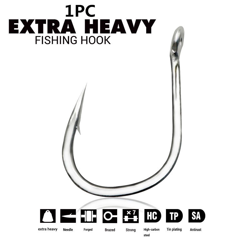 JK 1 Pc 13/0-5/0 Super Big Fishing Hook 7X Jig Hooks High Carbon Steel Boat Sea Fishing Heavy Duty C