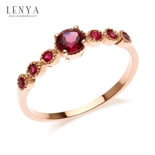 Lenya Jewelry แหวนเงินแท้ 925 ชุปพิงค์โกลด์ เม็ดกลางชูเด่น ประดับพลอย สีม่วงอมแดง โรโดไลท์ (Rhodolite)