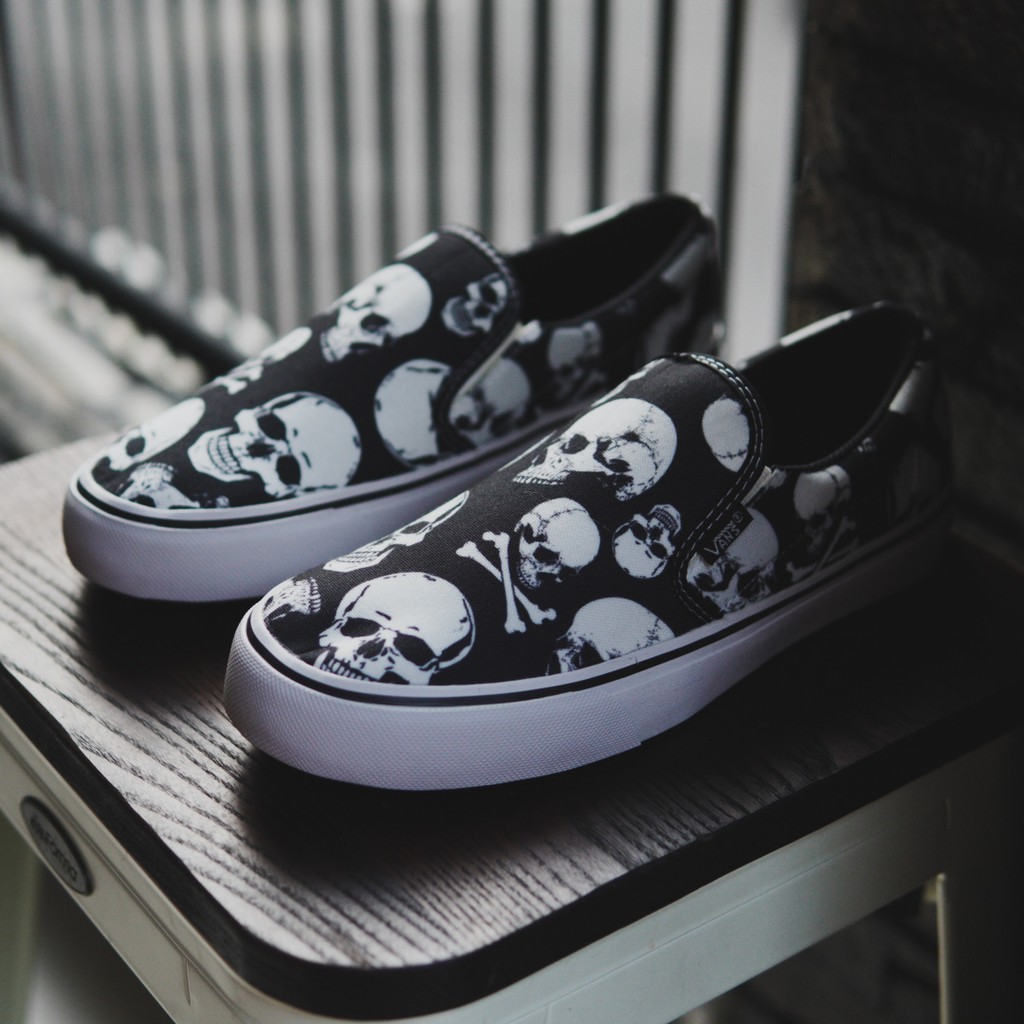 skull vans slip ons