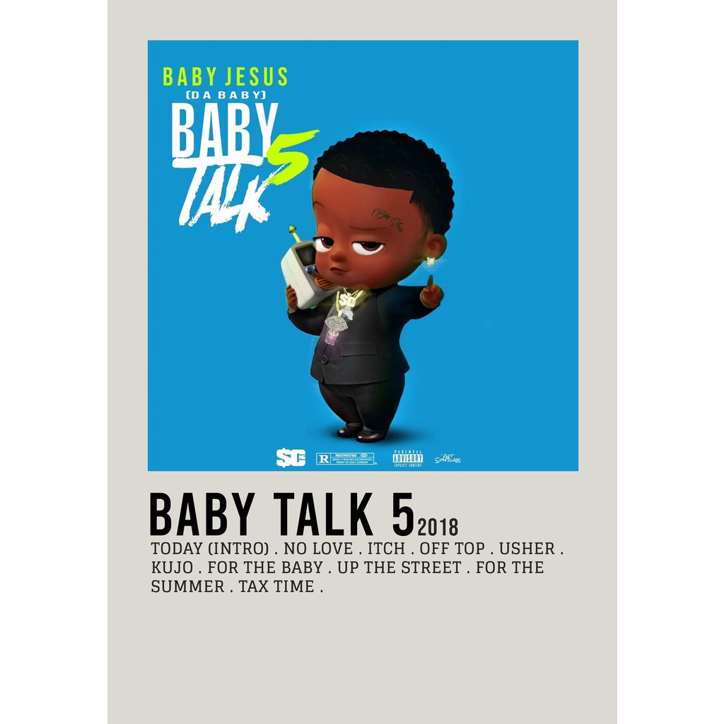 โปสเตอร์ปกอัลบั้ม Baby Talk 5 โดย DaBaby สําหรับห้องพัก/บาร์เบอร์ยิม