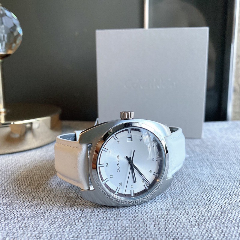 👑ผ่อน0%~แท้100%👑🇨🇭Swiss made K8W311L6 นาฬิกาข้อมือ สายหนังสีขาว CALVIN KLEIN WATCH K8W311L6