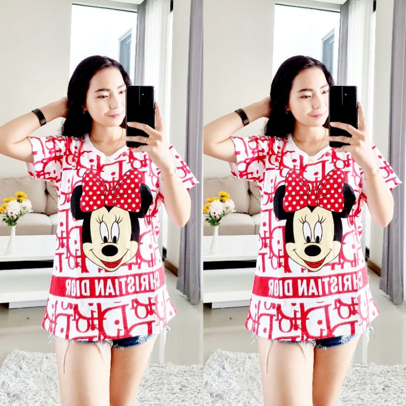 KATUN LUVLUV ผ้าฝ้ายผู้หญิง V คอ Minnie Mouse Chd Fullprimt เสื้อยืด