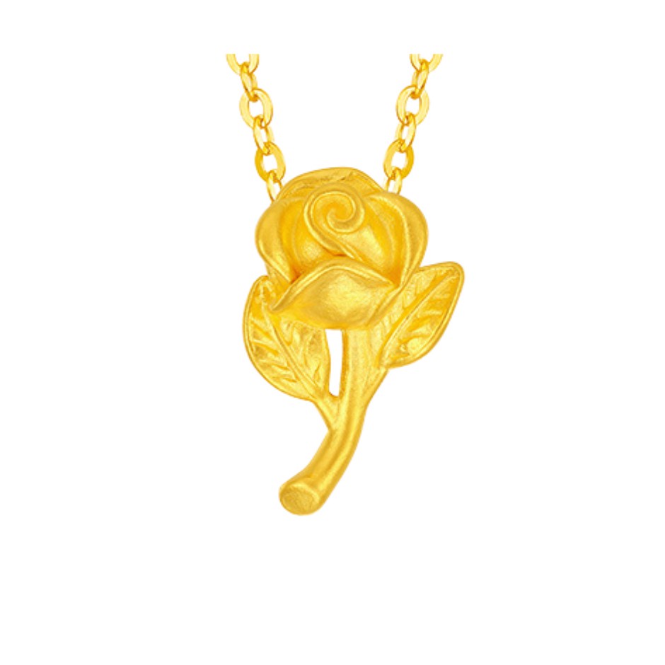 TAKA Jewellery 999 Pure Gold Rose Pendant with 9K Gold Chain