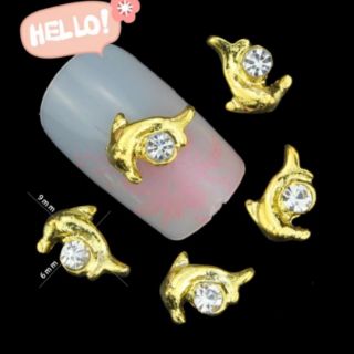 (10ชิ้น/แพ็ค)โลหะติดเล็บ nail art 3D ปลาโลมาติดเพชร