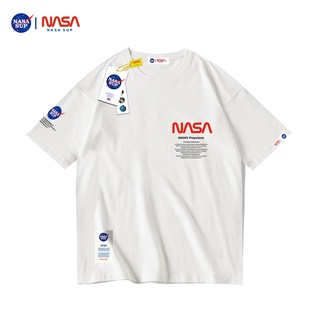 เสื้อยืดสีดำอินเทรนด์Nasa เสื้อยืดคอกลมครึ่งแขนเนื้อผ้าฝ้ายแท้ทรงหลวมสําหรับผู้ชายS M L   XL  XXL