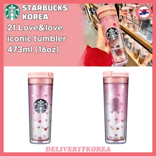 【 Starbucks 】แก้ว starbucks แท้ แก้วน้ำ Starbucks Korea 21 Love&amp;love iconic tumbler 473ml (16oz) แก้วน้ำทัมเบลอร์