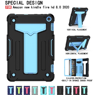 Shockproof Tablet Case For Amazon New Kindle Fire HD 10 2021 Fire HD 8.0 2020 3 Layer Heavy Duty Rugged Durable Hybrid Anti-fall Silicone Full Body Protective Tablet Case Cover with Kickstand