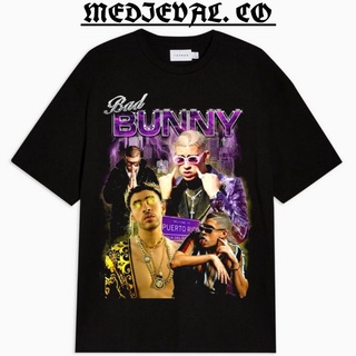 เสื้อยืดคอกลมเสื้อยืด พิมพ์ลาย BAD BUNNY RAP TEE - VINTAGE โอเวอร์ไซซ์ สีดํา สําหรับผู้หญิง 24SS-5XL