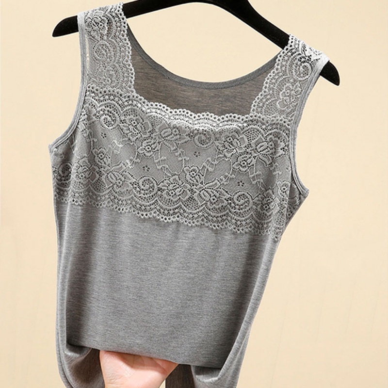 เสื้อกั๊กลูกไม้สลิง All-Match ของแท้เกาหลี Must-Have Girls Slimmerดูแฟชั่นBottomingด้านในสีขาวสีดําสีชมพูสีเทาผิวTONEฤดูร้อนBreathable Top