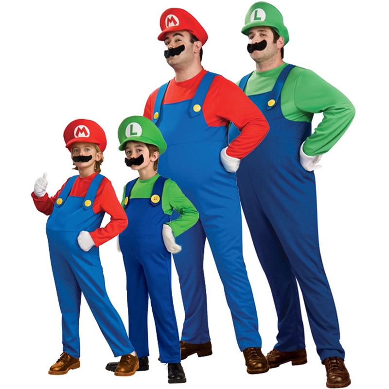 Super Mario Luigi Brother Costume for Kid Adult Halloween Funny Party Fantasia Cosplay Jumpsuit gift